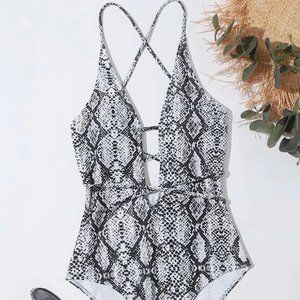 Snakeskin Crisscross One Piece Swimsuit